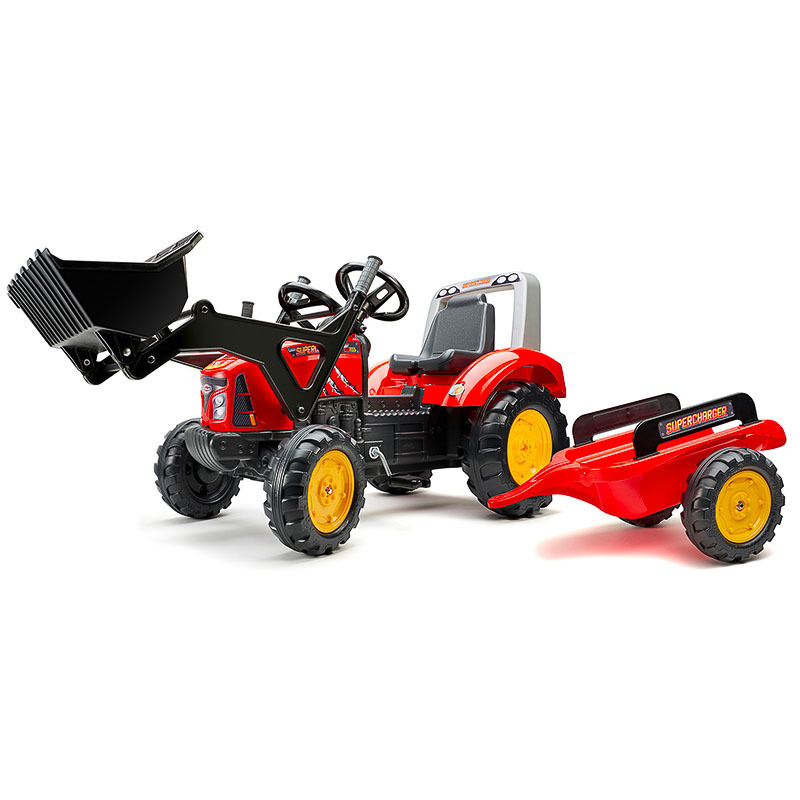 Falk Age 3+ Super Charger Red Tractor with Loader, Opening Bonnet and Trailer 2020M 